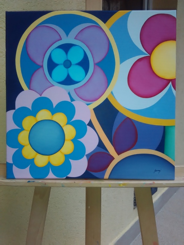 Title: Flores violeta-fucsia Size: 30 x 30 cms Materials: Acrylic on canvas / fotó: a művész engedélyével